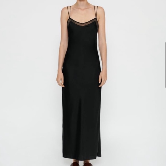 Zara Dresses & Skirts - Zara Black Organza Satin Effect Slip Dress